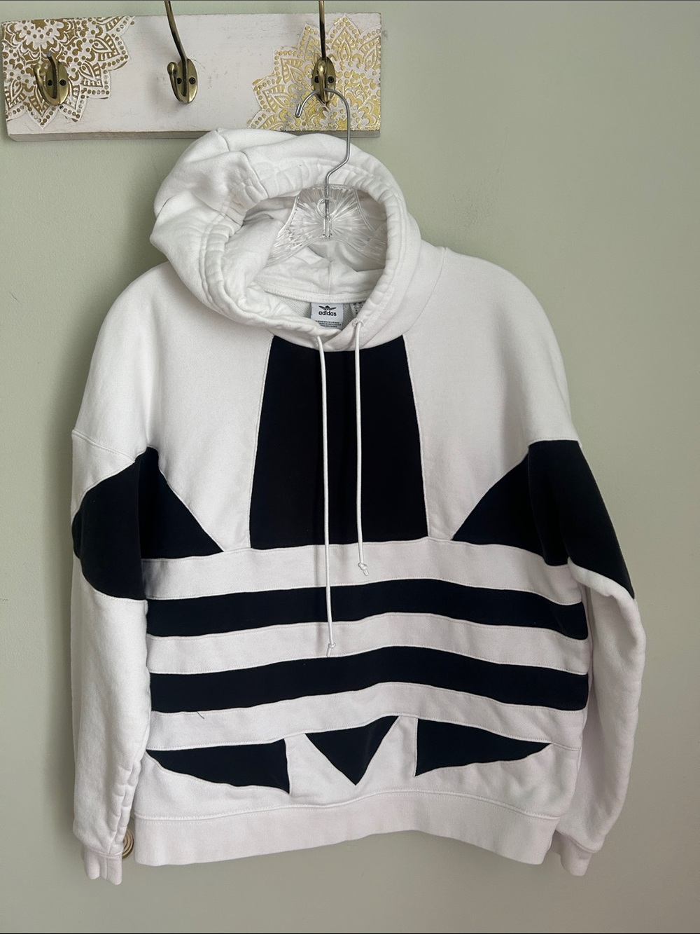 adidas White Hoodie with Black Trefoil Graphic
